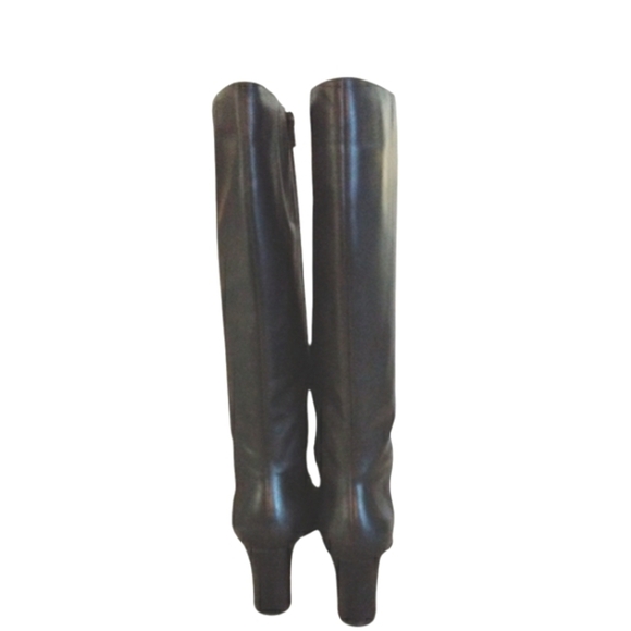 Black Knee High Heeled Leather Boots Women's size 9 - Picture 6 of 11